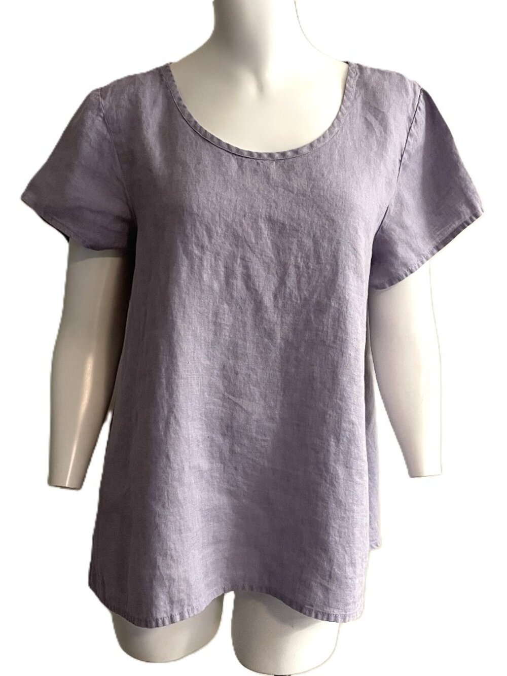 Flax 100% Linen Top S (6-10) Purple Short Sleeve Pullover Lagenlook Minimalist